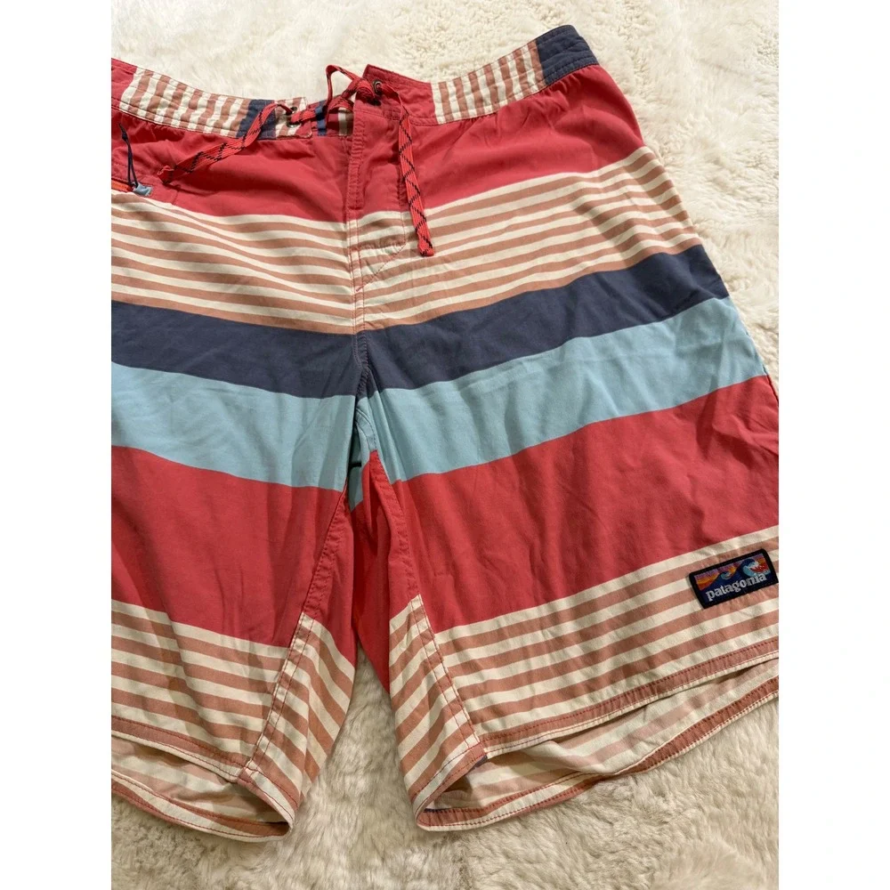 Patagonia Board Shorts 36 Red Striped Swim Trunks Surfing Beachwear Vacation